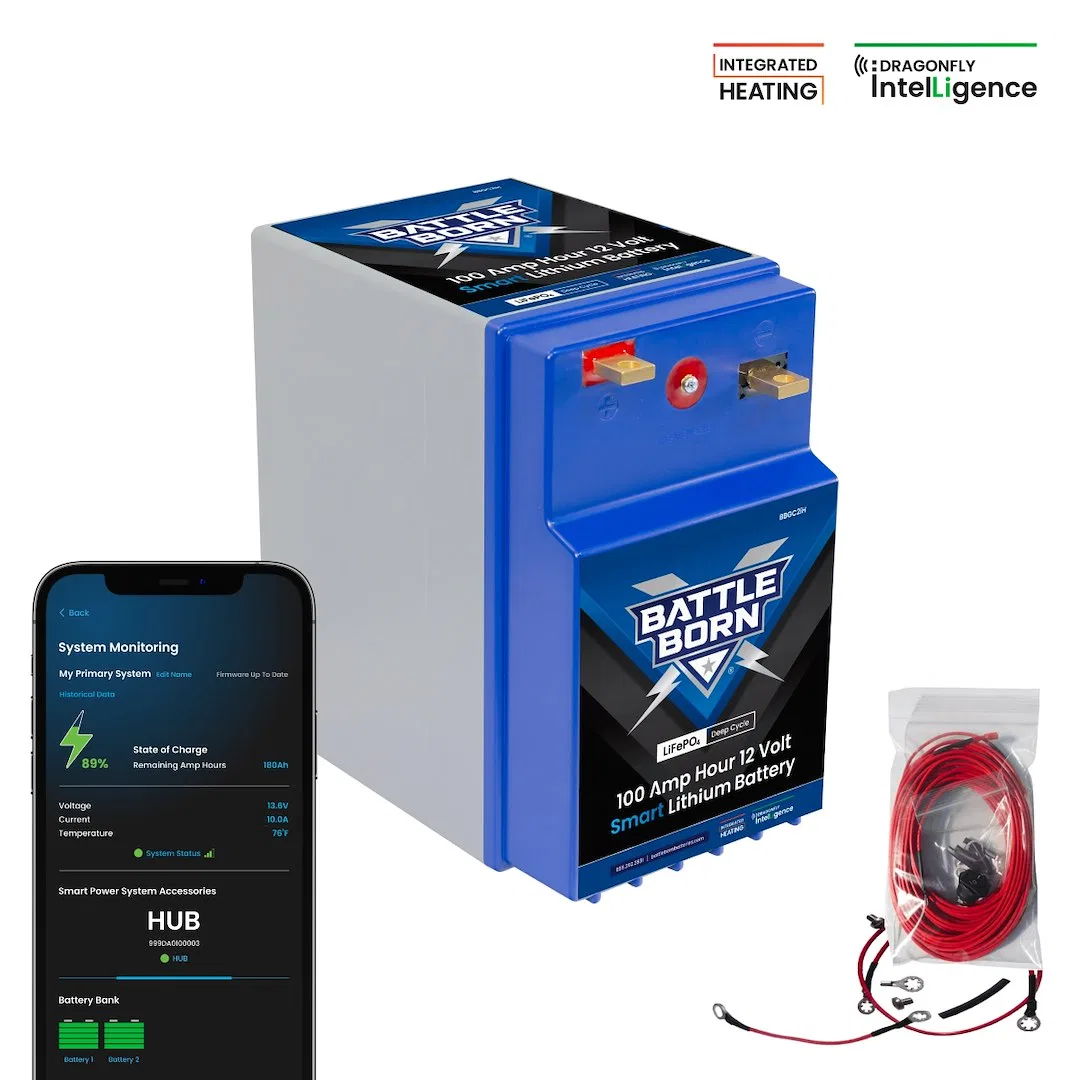 BBGC2IH – BATTLE BORN Battery, Group GC2 12 Volt Flag Top Terminal Lithium Deep Cycle Battery 100 Ampere Hour Capacit...